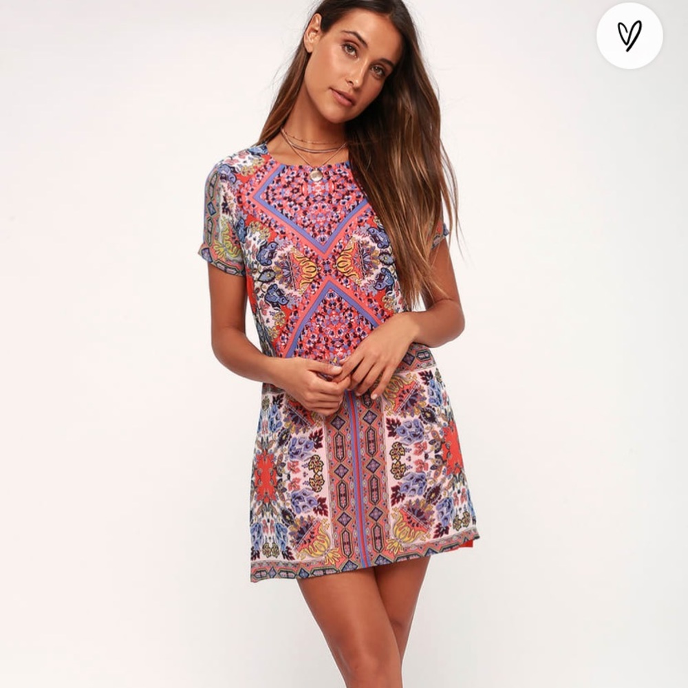 Lulu’s Sangria Coral Pink Tile Print Shift Dress